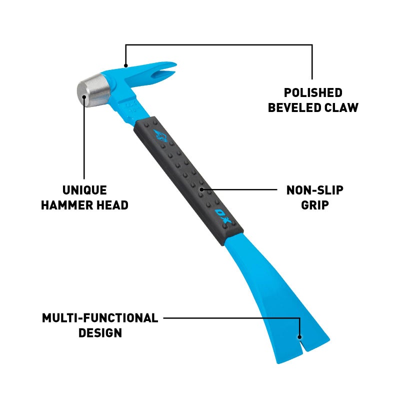 OX Tools 10" Molding Bar Cats Paw Nail Puller Tool with Wide Chisel Blade - Non-Slip Grip Multi-Purpose Beveled Claw with Hammer Head - Multi-use Mini Pry Bar for Trim and Nail Removal OX-P083110 - Image 2